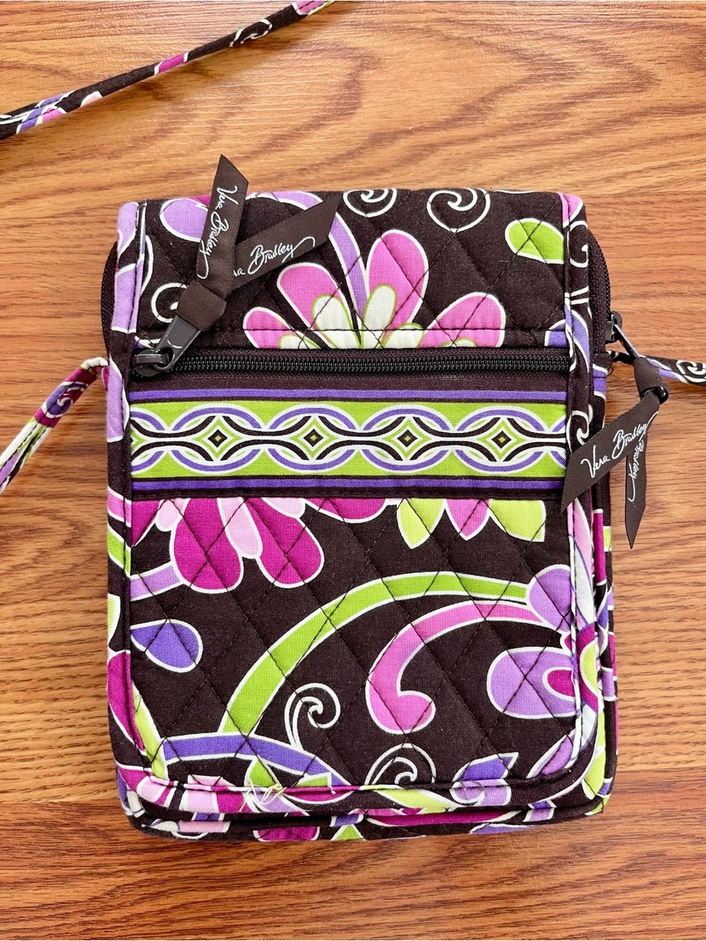 Vera Bradley Black Floral Crossbody with Pink & Green Accents